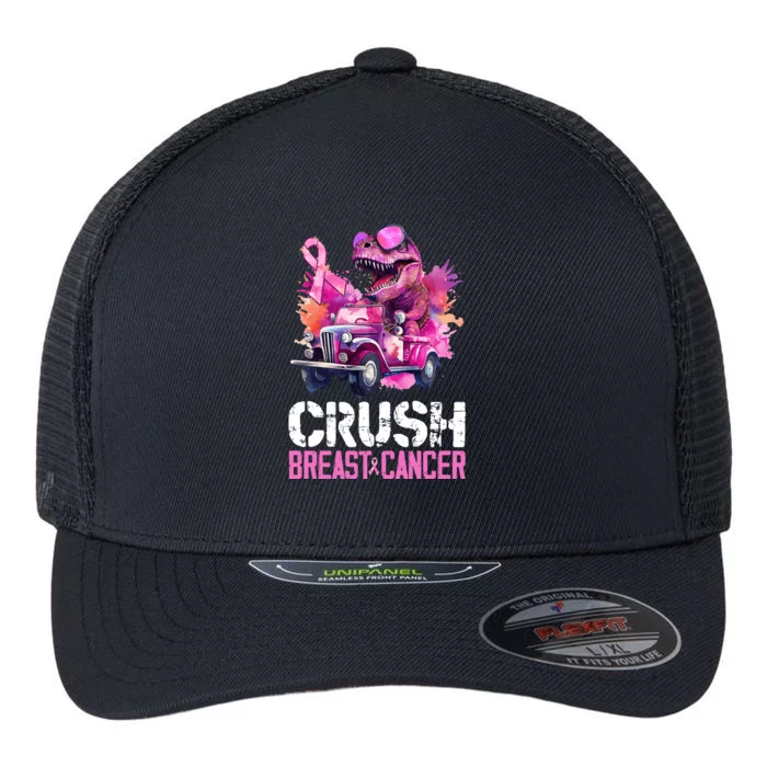 Crush Breast Cancer TRex Dinosaur Flexfit Unipanel Trucker Cap