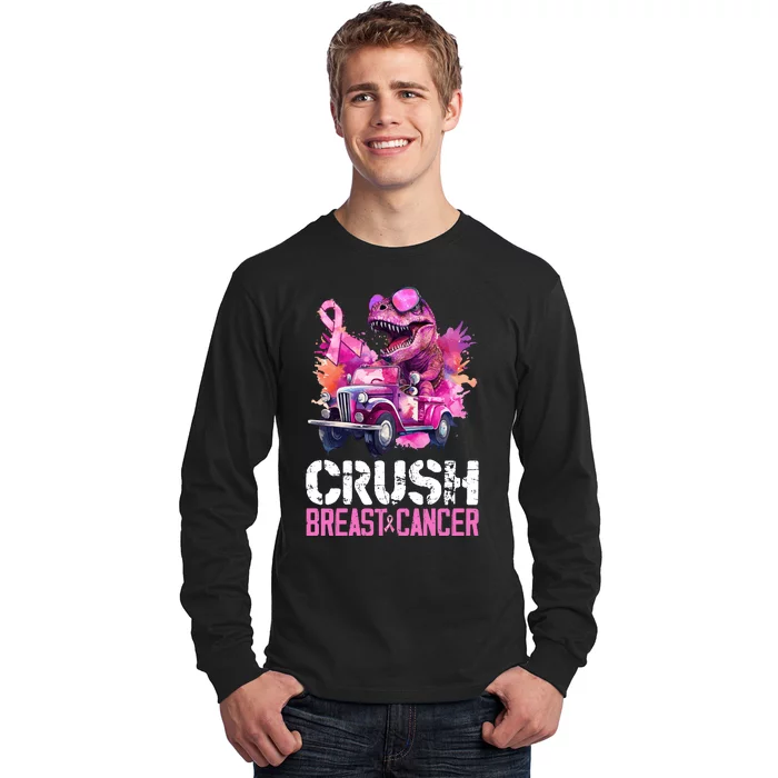 Crush Breast Cancer TRex Dinosaur Long Sleeve Shirt