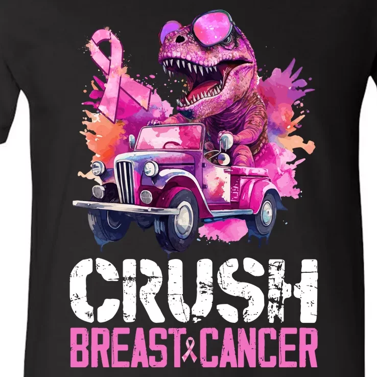 Crush Breast Cancer TRex Dinosaur V-Neck T-Shirt