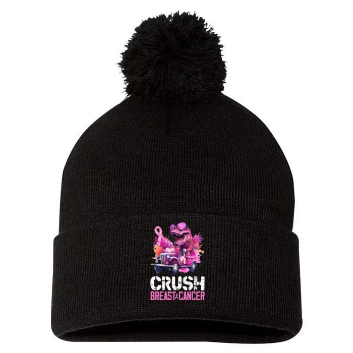 Crush Breast Cancer TRex Dinosaur Pom Pom 12in Knit Beanie