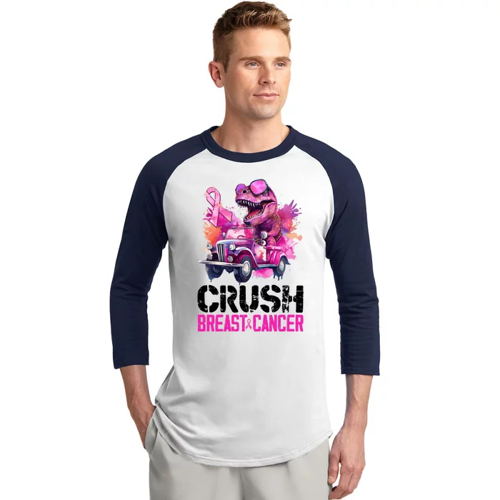 Crush Breast Cancer TRex Dinosaur Baseball Sleeve Shirt