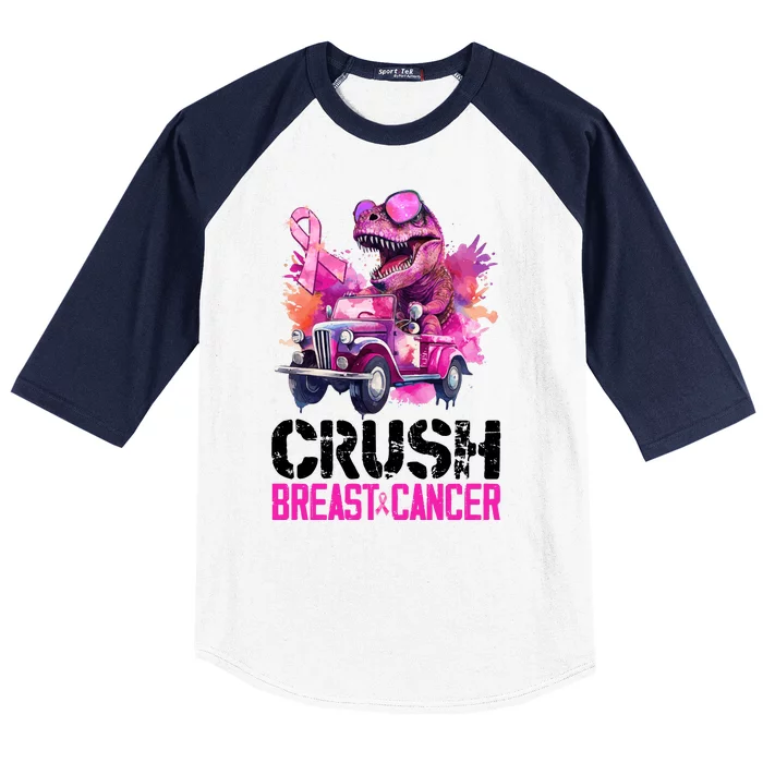 Crush Breast Cancer TRex Dinosaur Baseball Sleeve Shirt