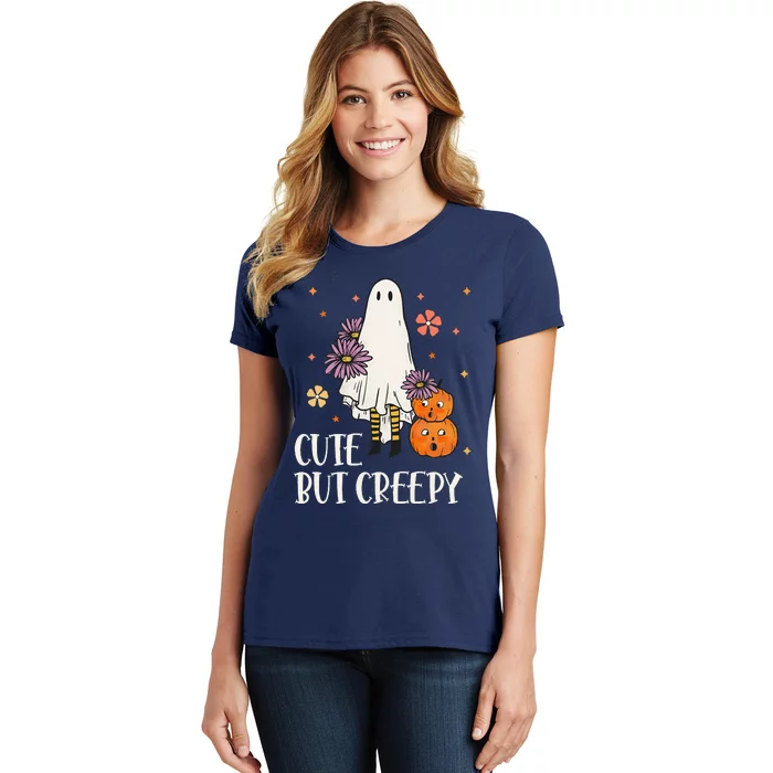 Cute But Creepy Groovy Ghost Spooky Floral Ghost Halloween Women's T-Shirt