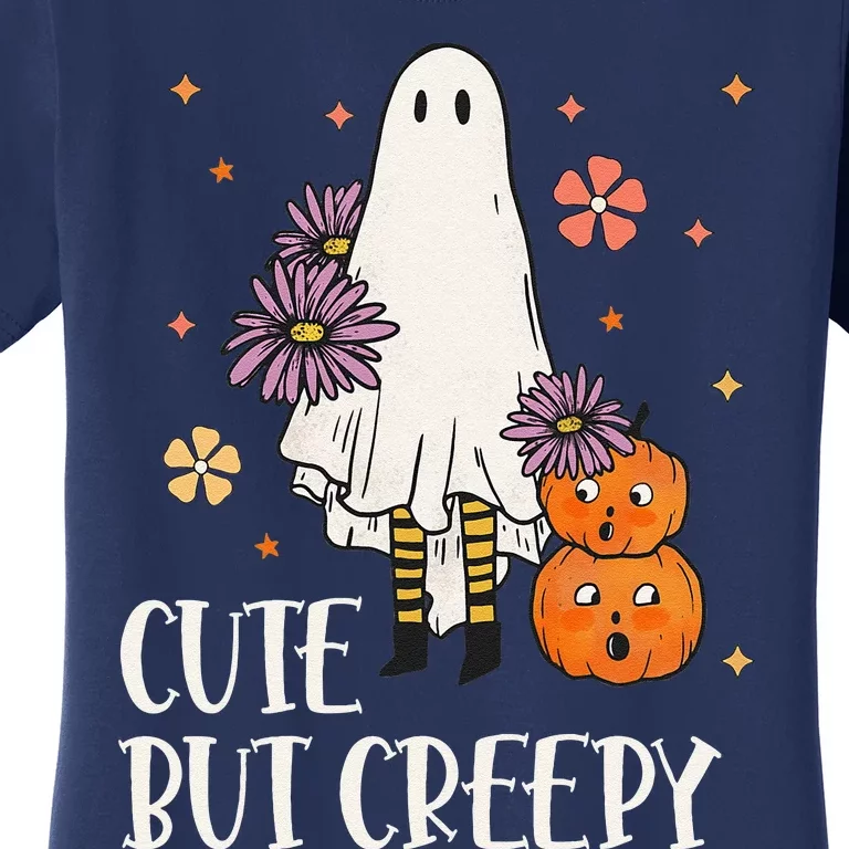 Cute But Creepy Groovy Ghost Spooky Floral Ghost Halloween Women's T-Shirt