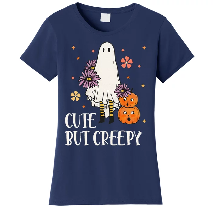 Cute But Creepy Groovy Ghost Spooky Floral Ghost Halloween Women's T-Shirt