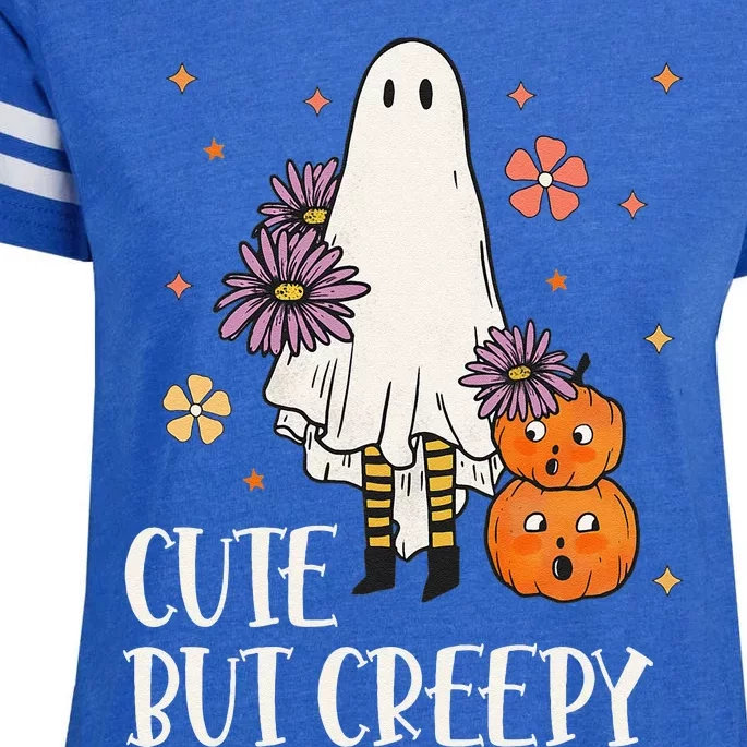 Cute But Creepy Groovy Ghost Spooky Floral Ghost Halloween Enza Ladies Jersey Football T-Shirt