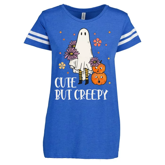 Cute But Creepy Groovy Ghost Spooky Floral Ghost Halloween Enza Ladies Jersey Football T-Shirt