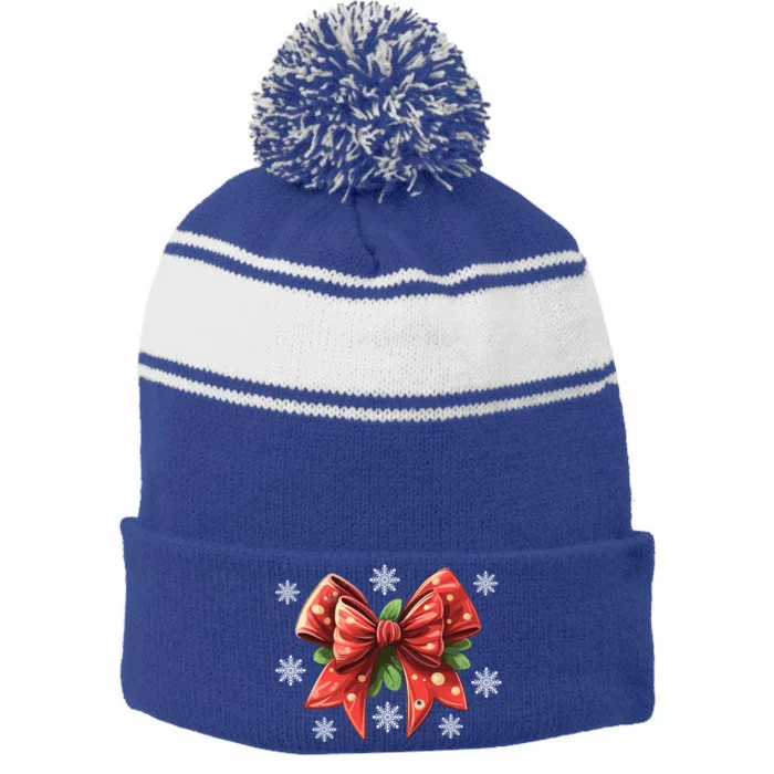 Coquette Bow Christmas Tree Cake Christmas Vibes Meaningful Gift Stripe Pom Pom Beanie