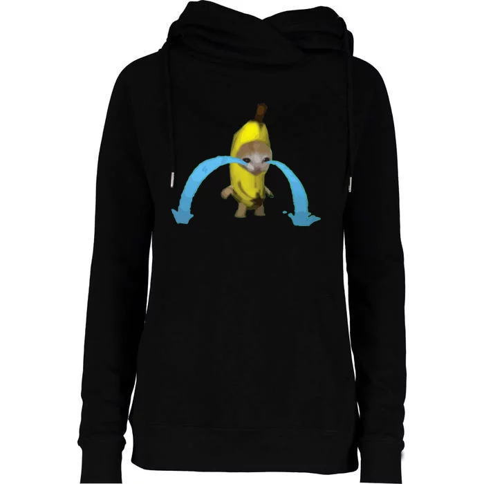 Crying Banana Cat Meme Popular Internet Meme Christmas Day Womens Funnel Neck Pullover Hood