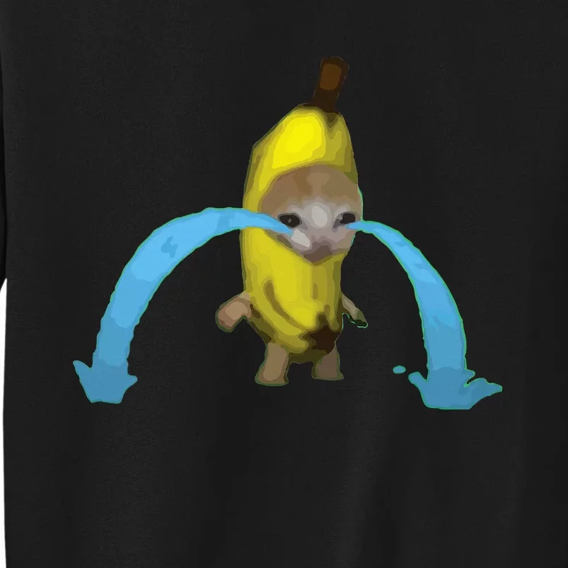 Crying Banana Cat Meme Popular Internet Meme Christmas Day Tall Sweatshirt