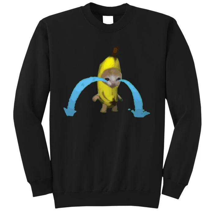 Crying Banana Cat Meme Popular Internet Meme Christmas Day Tall Sweatshirt