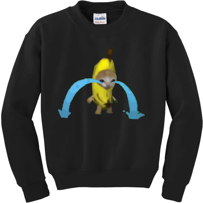 Crying Banana Cat Meme Popular Internet Meme Christmas Day Kids Sweatshirt