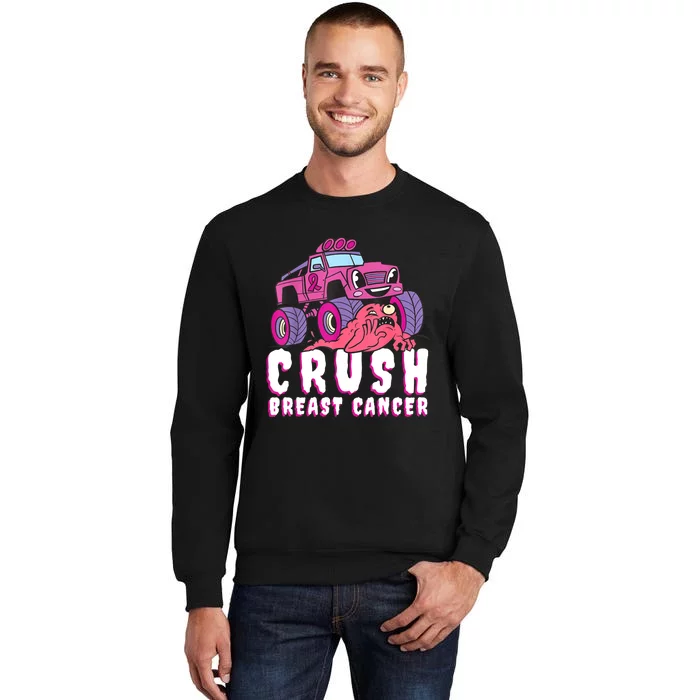 Crush Breast Cancer Awareness Monster Truck October Pink Tall Sweatshirt