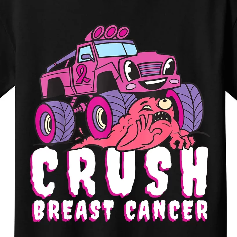 Crush Breast Cancer Awareness Monster Truck October Pink Kids T-Shirt