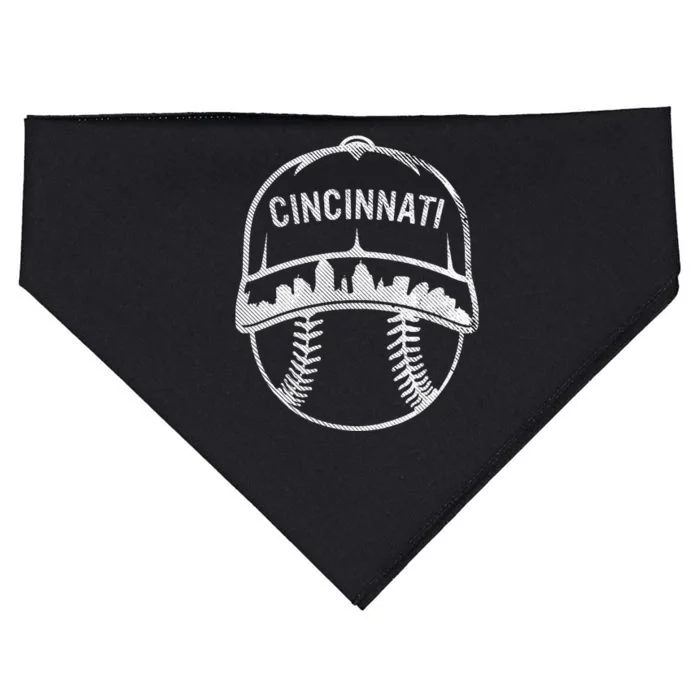 Cincinnati Baseball Cap Cityscape Skyline City USA-Made Doggie Bandana