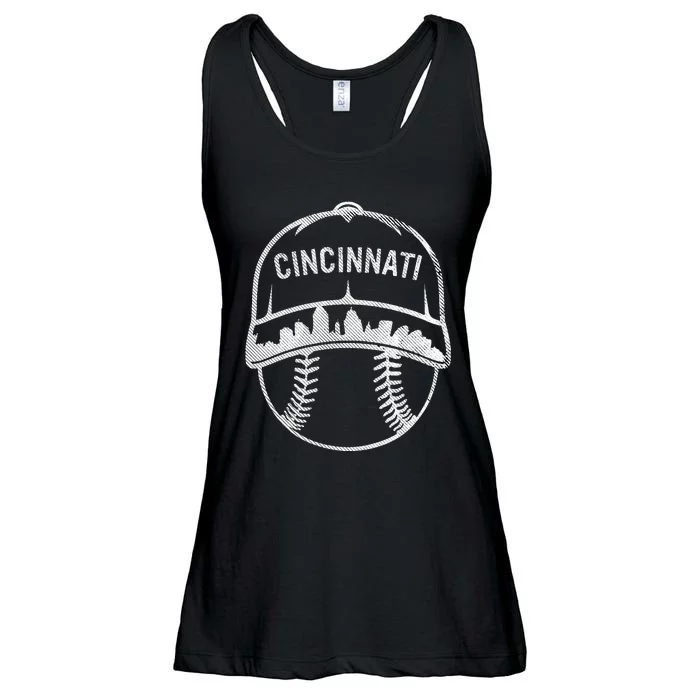 Cincinnati Baseball Cap Cityscape Skyline City Ladies Essential Flowy Tank