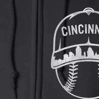 Cincinnati Baseball Cap Cityscape Skyline City Full Zip Hoodie