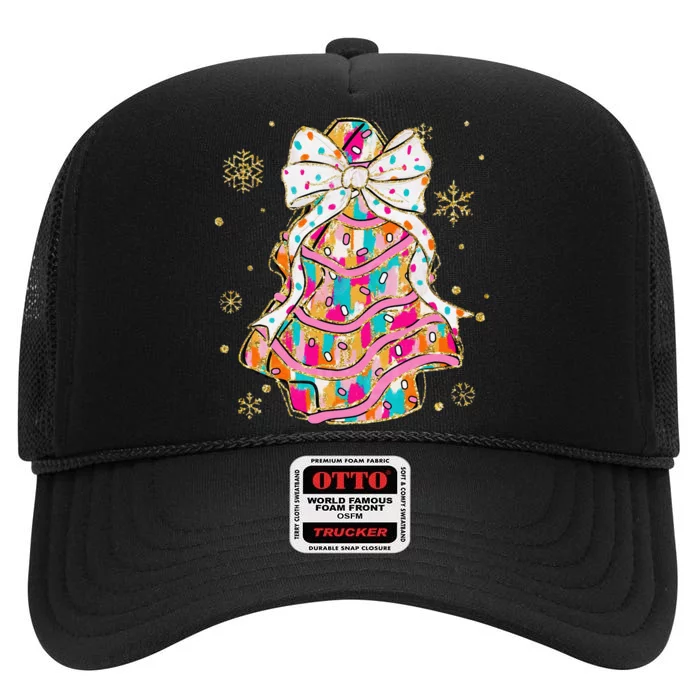 Coquette Bow Christmas Pin.K Floral Xmas High Crown Mesh Trucker Hat