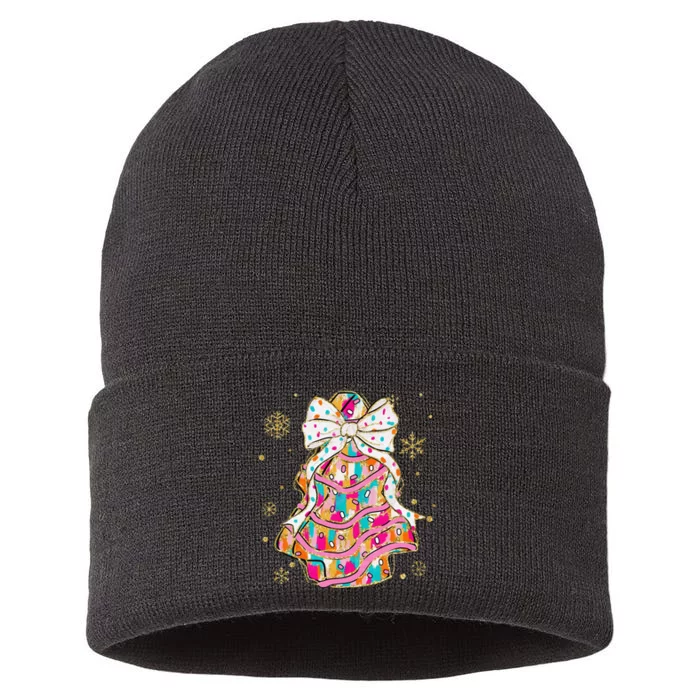 Coquette Bow Christmas Pin.K Floral Xmas Sustainable Knit Beanie