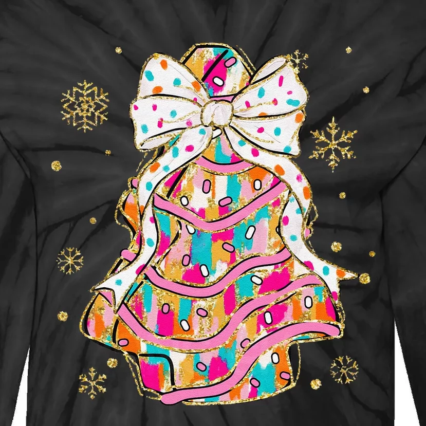 Coquette Bow Christmas Pin.K Floral Xmas Tie-Dye Long Sleeve Shirt