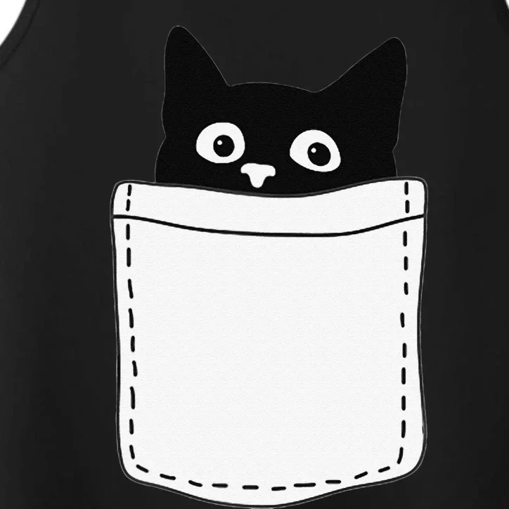 Cute Black Cat Spy Peeking In Pocket For Kitten Lovers Performance Tank