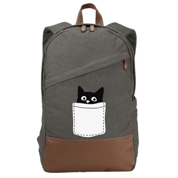 Cute Black Cat Spy Peeking In Pocket For Kitten Lovers Cotton Canvas Backpack