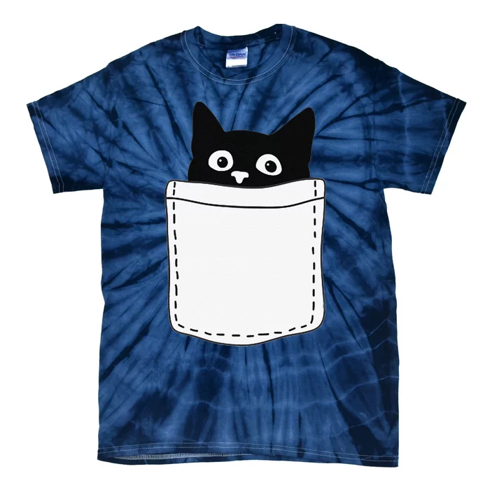 Cute Black Cat Spy Peeking In Pocket For Kitten Lovers Tie-Dye T-Shirt