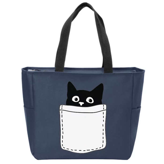 Cute Black Cat Spy Peeking In Pocket For Kitten Lovers Zip Tote Bag