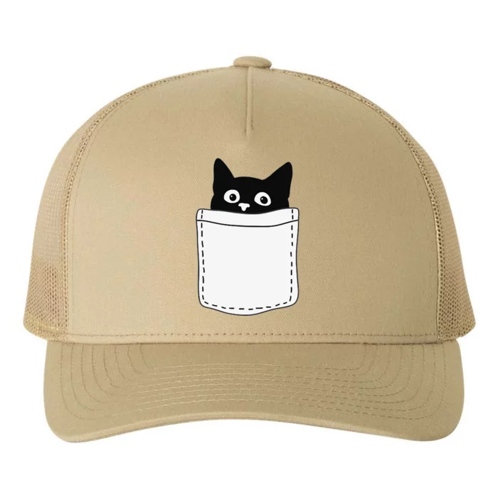 Cute Black Cat Spy Peeking In Pocket For Kitten Lovers Yupoong Adult 5-Panel Trucker Hat