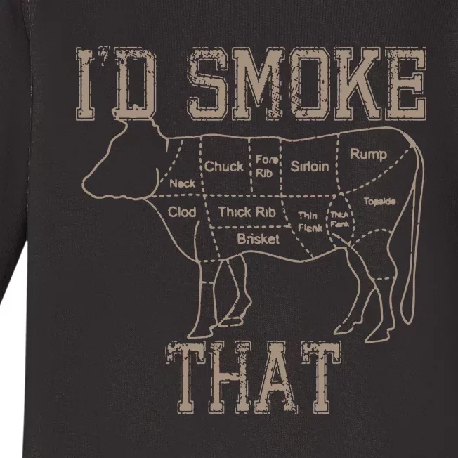 Chef Butcher Cook BBQ Id Smoke That Cow Beef Funny Gift Baby Long Sleeve Bodysuit