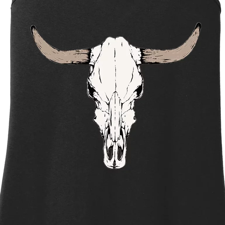 Cow Bull Cattle Skull Head Western Vintage Animal Graphic Ladies Essential Tank