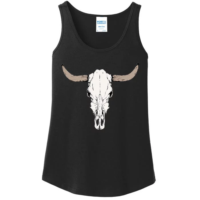 Cow Bull Cattle Skull Head Western Vintage Animal Graphic Ladies Essential Tank