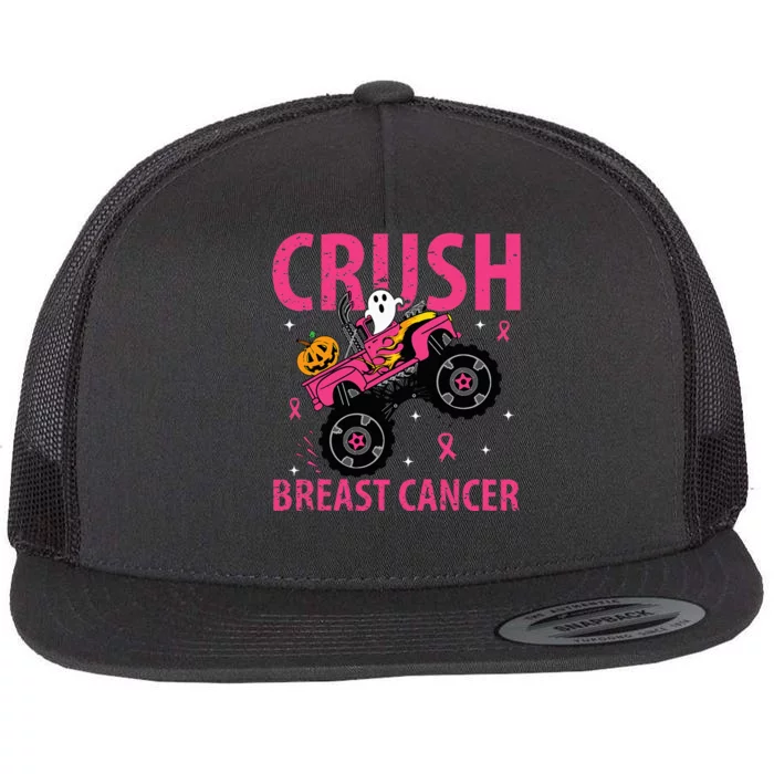 Crush Breast Cancer Awareness Monster Truck Halloween Flat Bill Trucker Hat