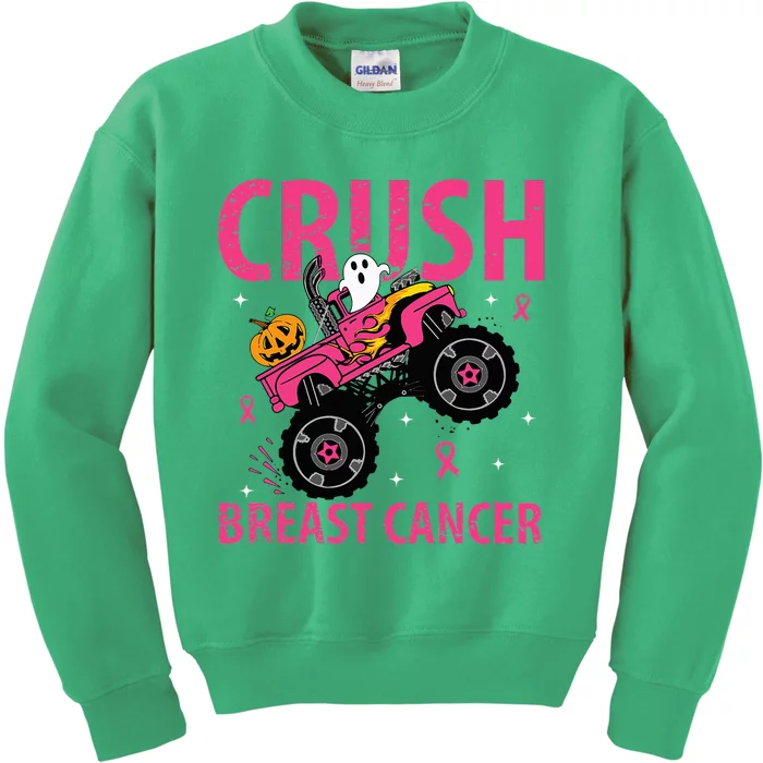 Crush Breast Cancer Awareness Monster Truck Halloween Kids Sweatshirt