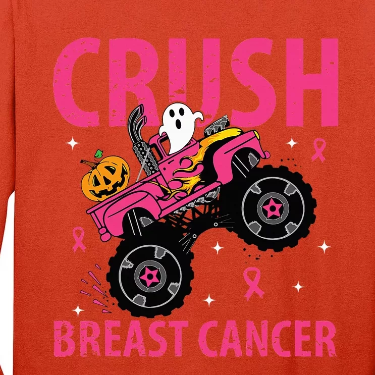 Crush Breast Cancer Awareness Monster Truck Halloween Tall Long Sleeve T-Shirt