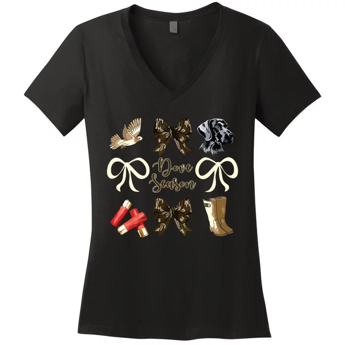 Camo Bow Coquette Dove Season Hunting Dove Hunter Hunt Girl Women's V-Neck T-Shirt