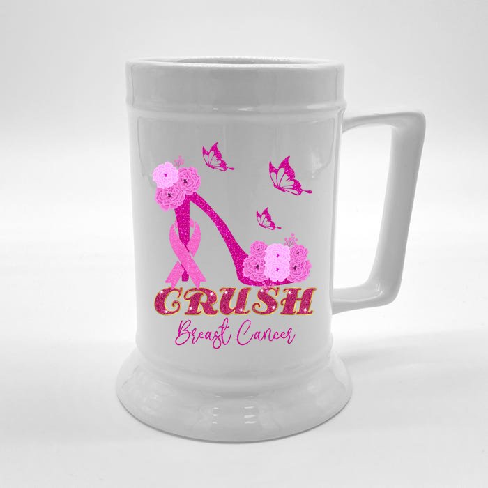 Crush Breast Cancer Awareness Pink Ribbon Support Cute Gift Front & Back Beer Stein