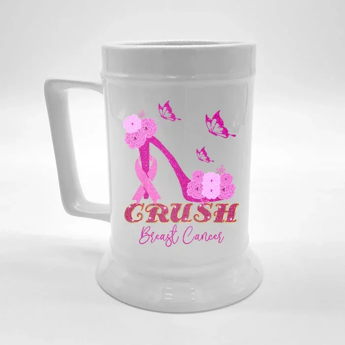 Crush Breast Cancer Awareness Pink Ribbon Support Cute Gift Front & Back Beer Stein