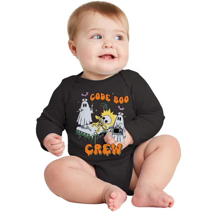 Code Boo Crew Funny Ghost Nurse Halloween Costume Nursing Baby Long Sleeve Bodysuit