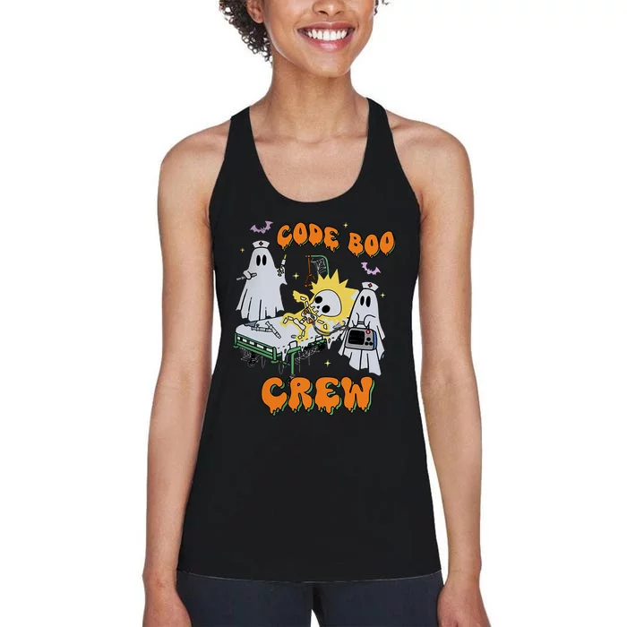 Code Boo Crew Funny Ghost Nurse Halloween Costume Nursing Women's Racerback Tank