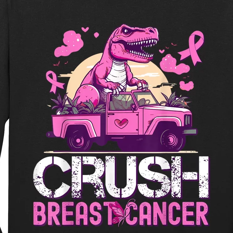 Crush Breast Cancer Awareness Monster Truck Boy Tall Long Sleeve T-Shirt