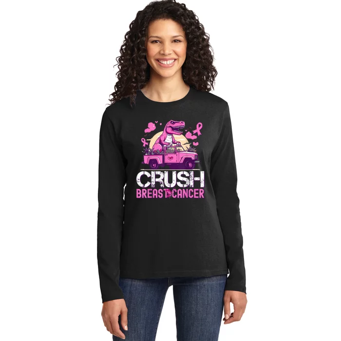 Crush Breast Cancer Awareness Monster Truck Boy Ladies Long Sleeve Shirt