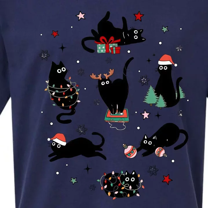 Christmas Black Cats Funny Gift Sueded Cloud Jersey T-Shirt