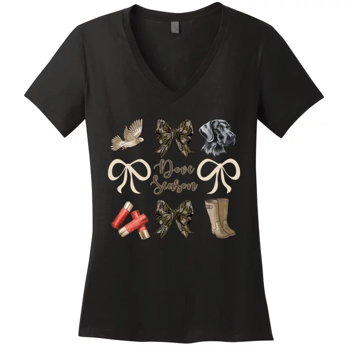 Camo Bow Coquette Dove Season Hunting Dove Hunter Hunt Girl Women's V-Neck T-Shirt