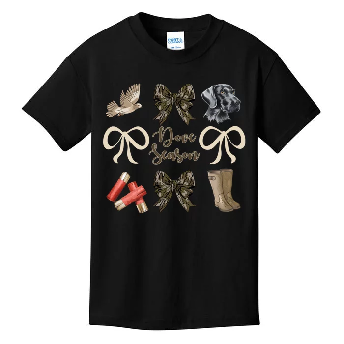 Camo Bow Coquette Dove Season Hunting Dove Hunter Hunt Girl Kids T-Shirt