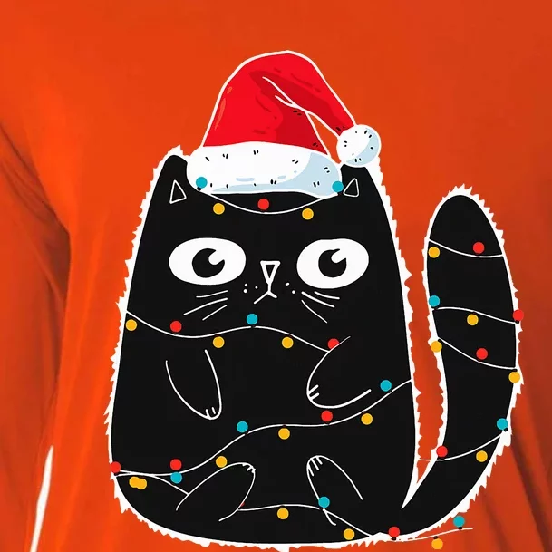 Cute Black Cat Christmas Light Funny Cat Lover Xmas Pajamas Cooling Performance Long Sleeve Crew