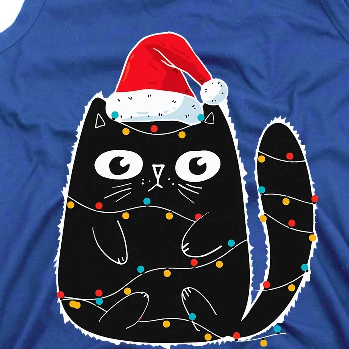 Cute Black Cat Christmas Light Funny Cat Lover Xmas Pajamas Tank Top