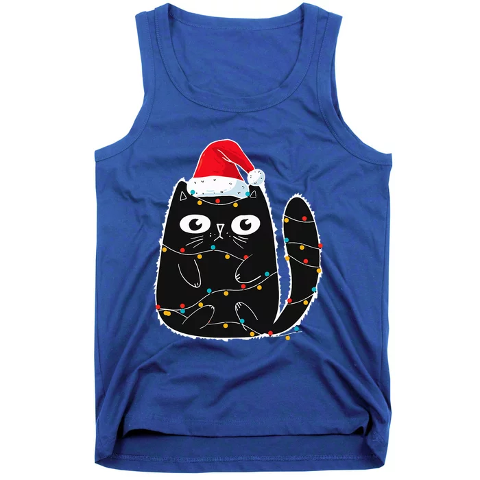 Cute Black Cat Christmas Light Funny Cat Lover Xmas Pajamas Tank Top