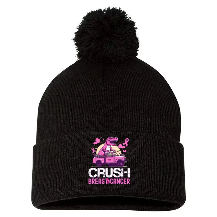 Crush Breast Cancer Awareness Monster Truck Pom Pom 12in Knit Beanie