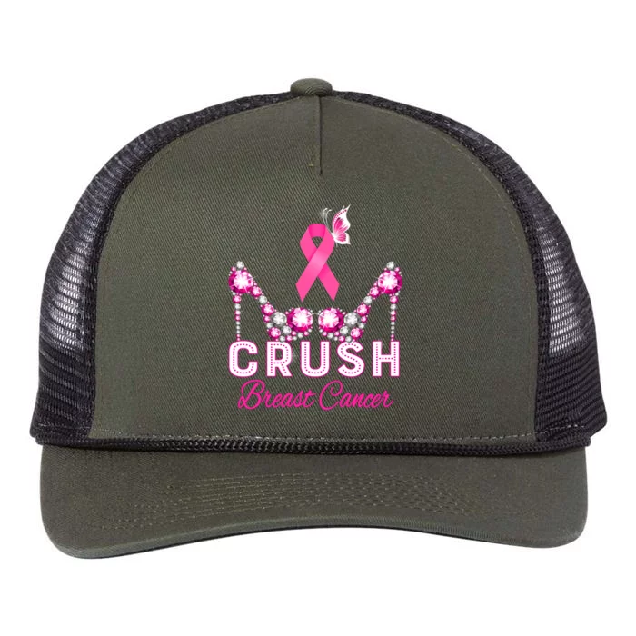 Crush Breast Cancer Warrior Support Breast Cancer Awareness Gift Retro Rope Trucker Hat Cap